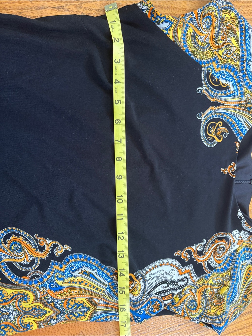 Joseph Ribkoff Black Midi Dress with Blue and Gold Paisley Trim - Picture 8 of 9